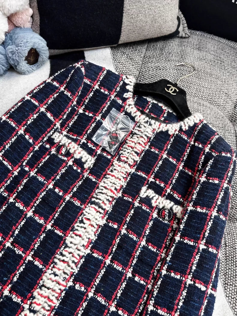 Chanel 19K Red and Blue Tweed Jacket
