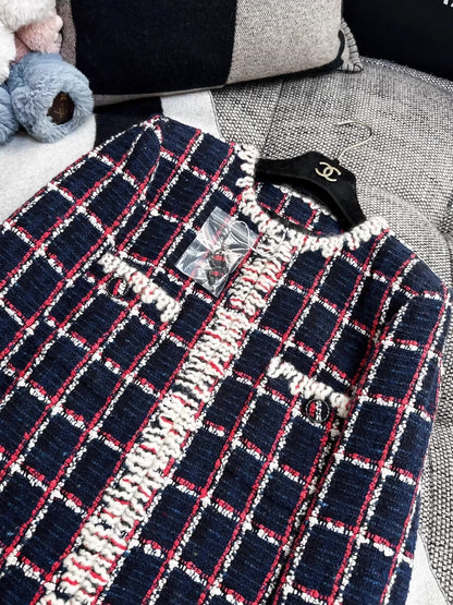 Chanel 19K Red and Blue Tweed Jacket