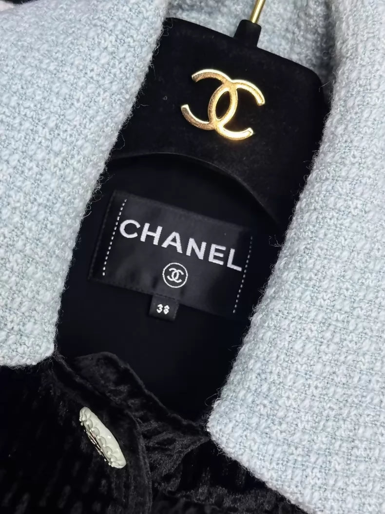Chanel 22B black velvet & light blue jacket