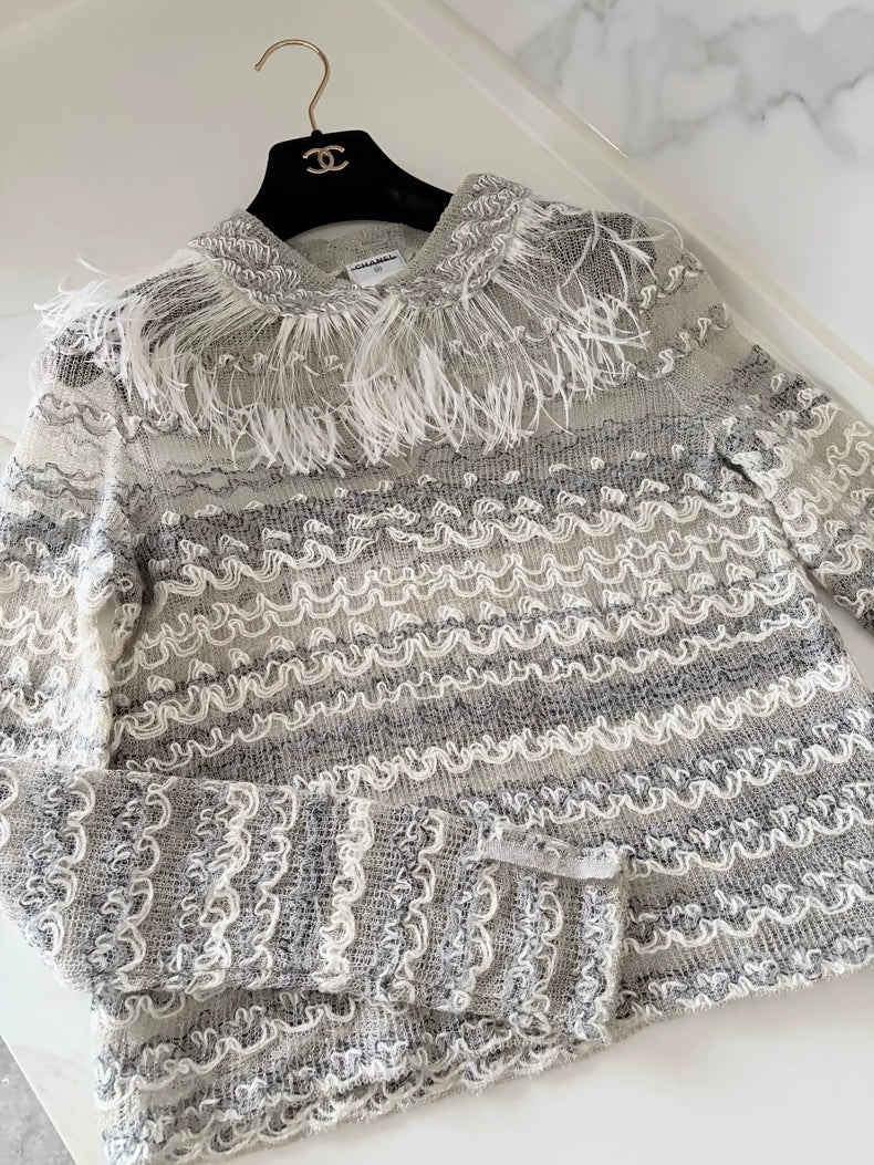 Chanel 2011 Grey Feather Knit Top