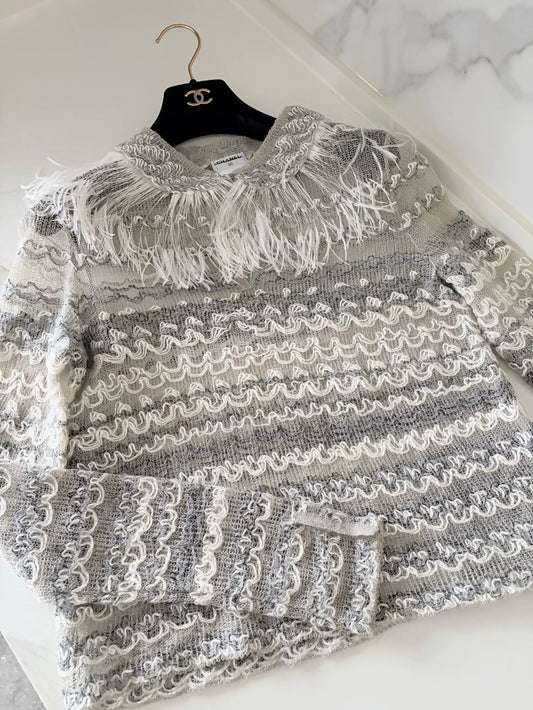 Chanel 2011 Grey Feather Knit Top