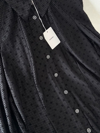 Chanel 24B Black All-over Polka Dot Double C Shirt