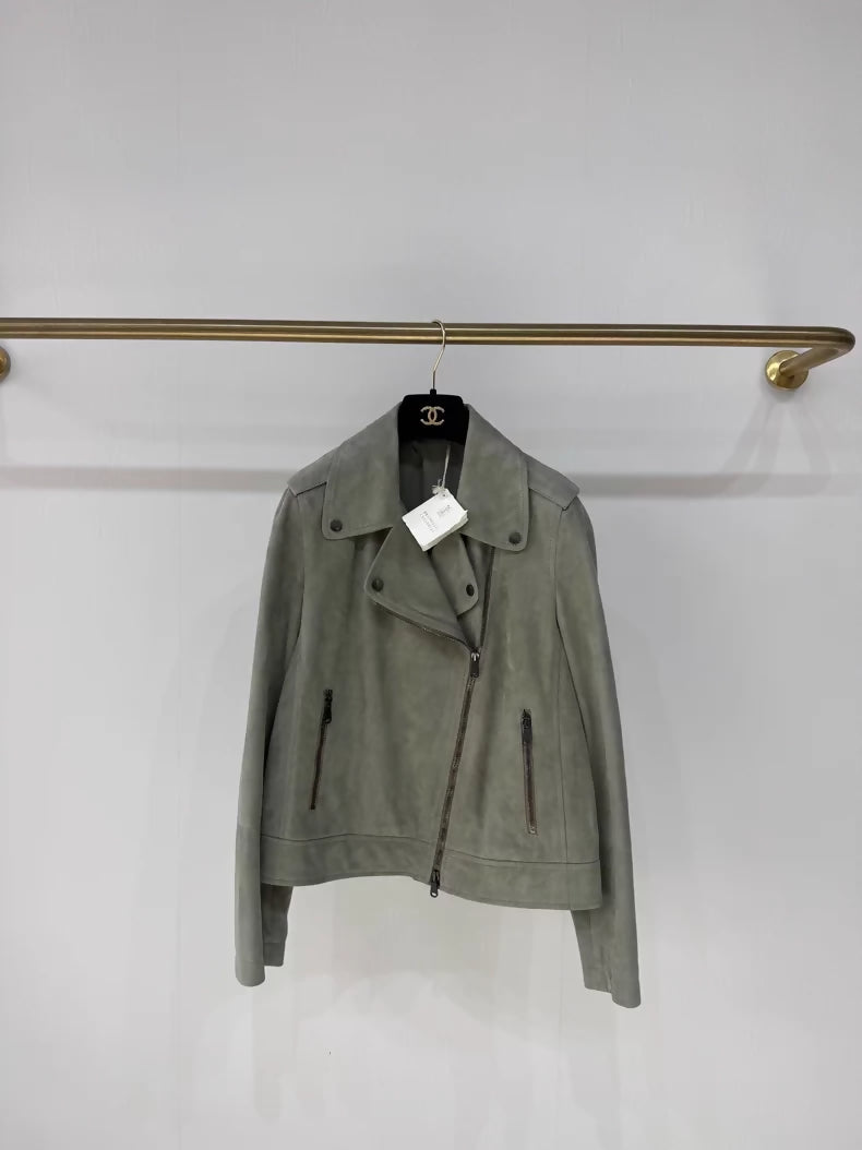Brunello Cucinelli green suede leather jacket