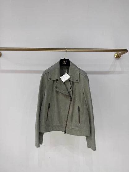 Brunello Cucinelli green suede leather jacket