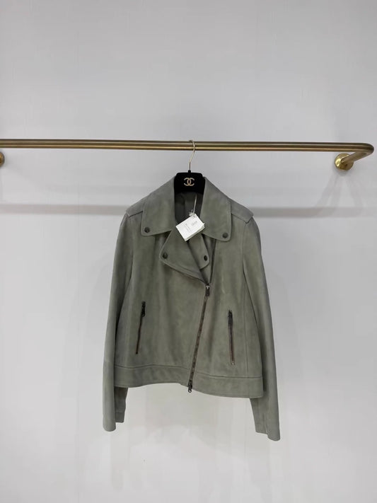 Brunello Cucinelli green suede leather jacket