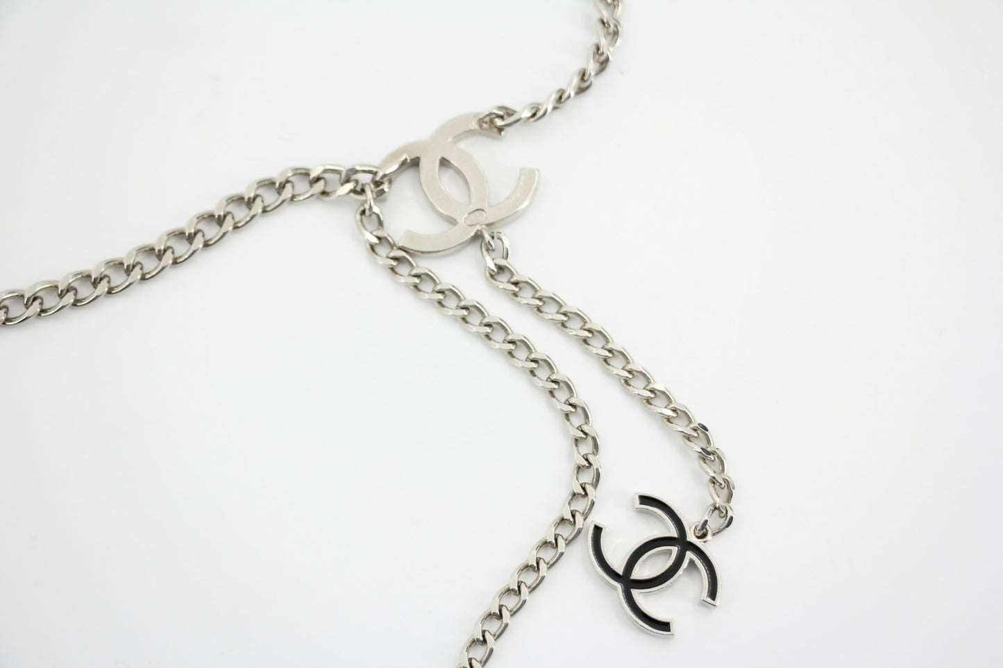 Chanel Vintage 09V Enamel Black & Silver-Tone Metal Waist Chain/Necklace