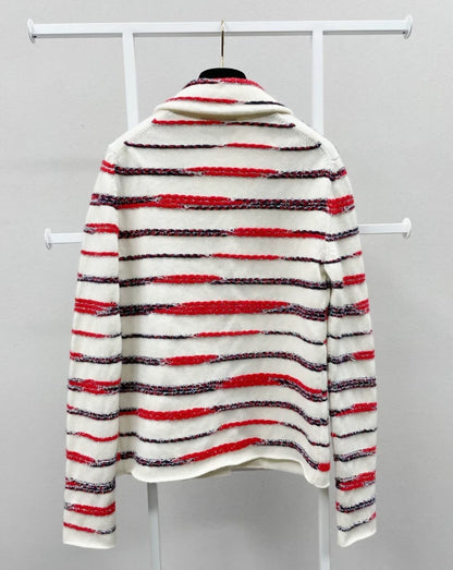 Chanel white & red stripes two pocket jacket