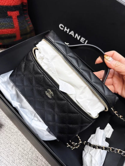 Chanel 25S in black and gold grained leather crossbody bag