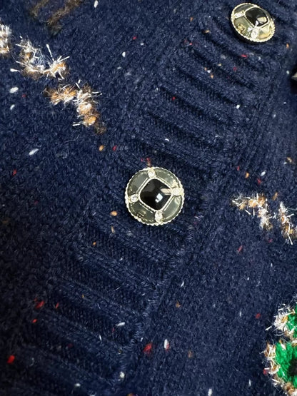 Chanel 25n Coco Neige Ski Collection navy blue knit cardigan
