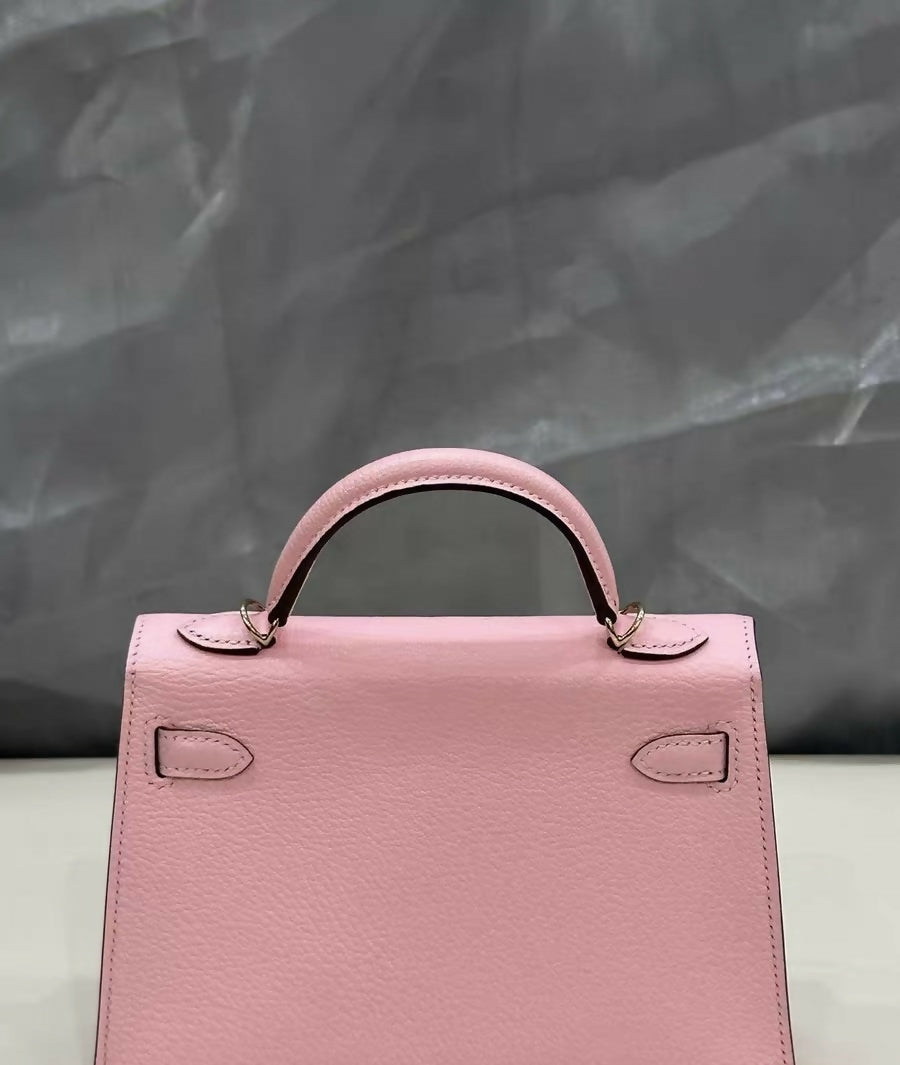 Hermès Special Order (HSS) Mini Kelly II (Kelly 20) Rose Sakura (3Q) with Gris Perle Interior Chevre Leather with Light Gold Hardware