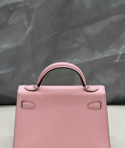Hermès Special Order (HSS) Mini Kelly II (Kelly 20) Rose Sakura (3Q) with Gris Perle Interior Chevre Leather with Light Gold Hardware