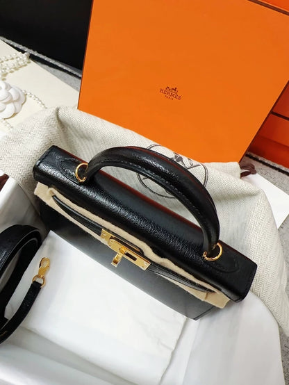 Hermes Mini kelly 20 Noir Chèvre Chamkila Leather Gold Hardware