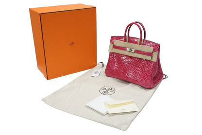 Hermes Birkin 25 Rose Scheherazade shiny crocodile leather palladium hardware