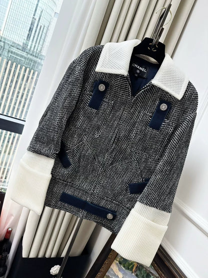 Chanel 17S blue, black and white tweed sweater