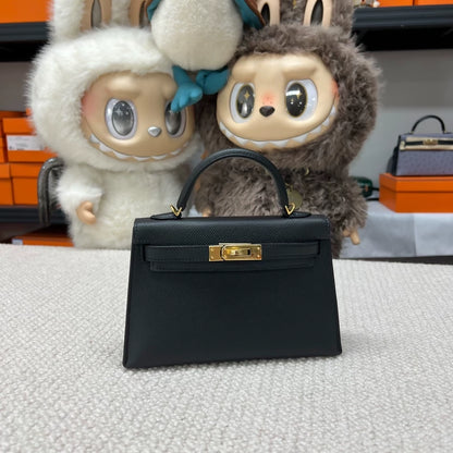 Hermès mini Kelly 20 black Epsom leather Gold Hardware