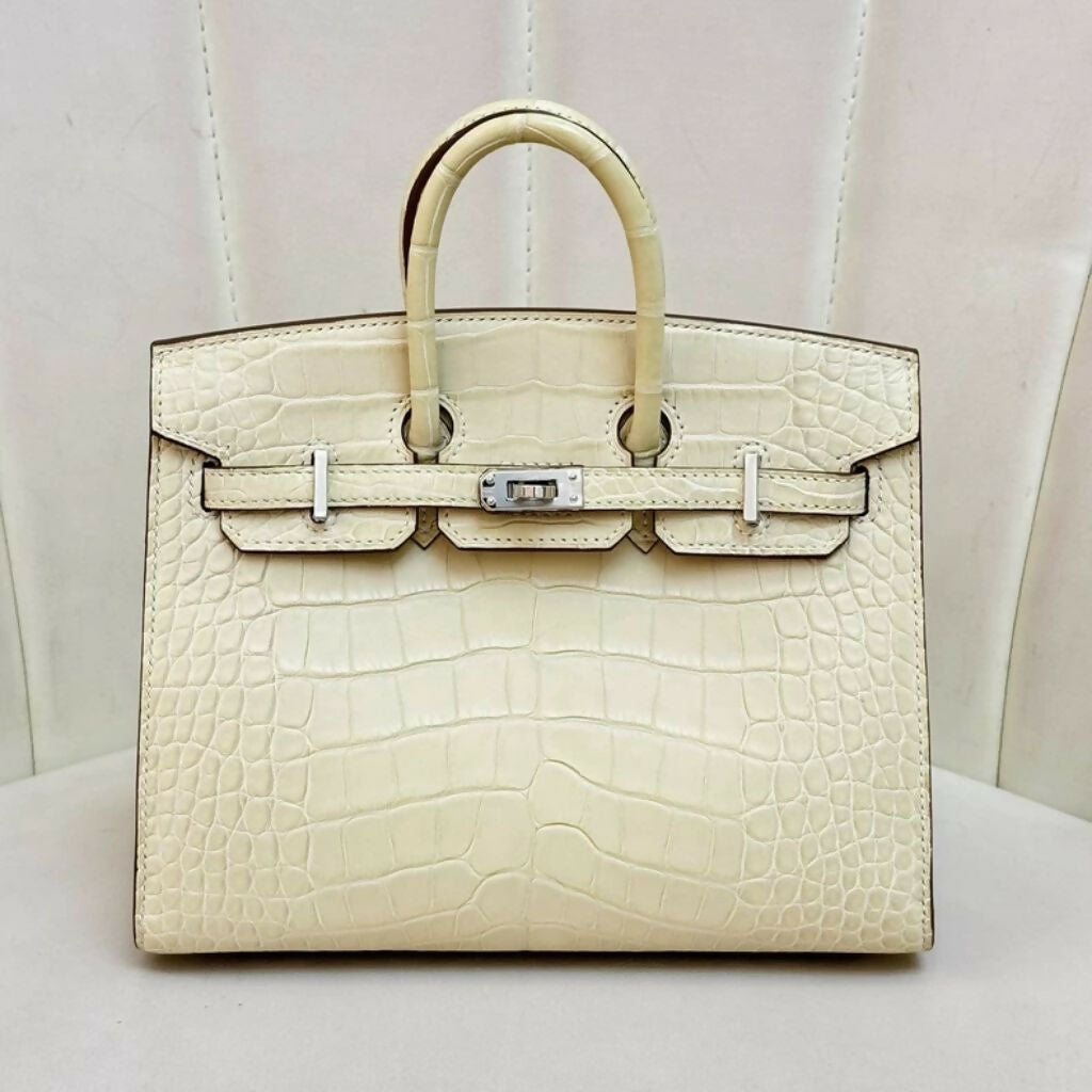 Hermes Birkin 20 Y1 Vanille Matte Crocodile Leather Palladium
