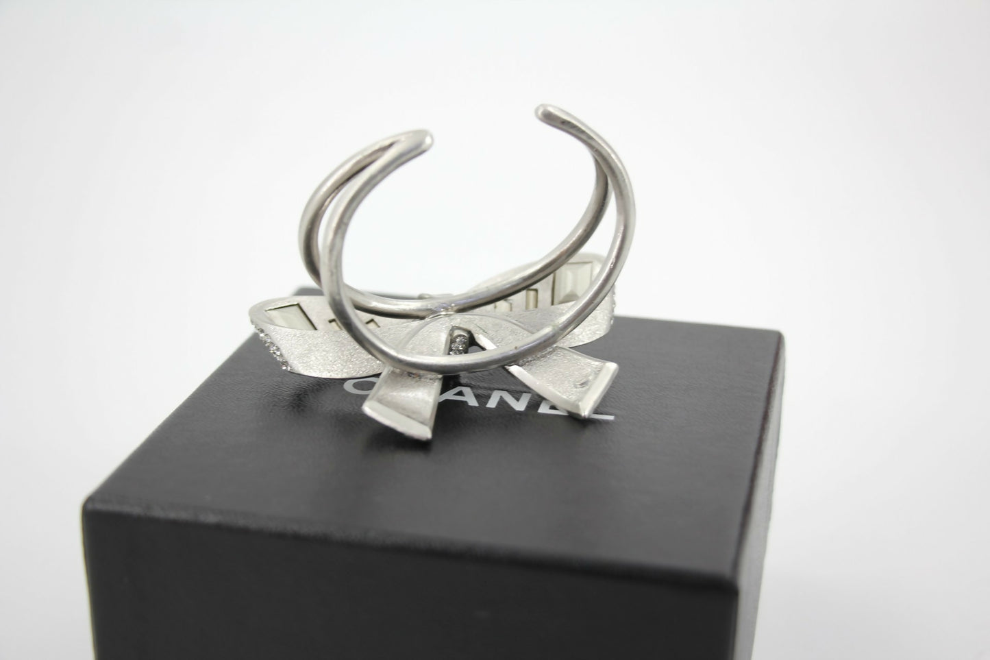 Chanel Vintage 08P Rhinestone Spring Silver Bow Brooch