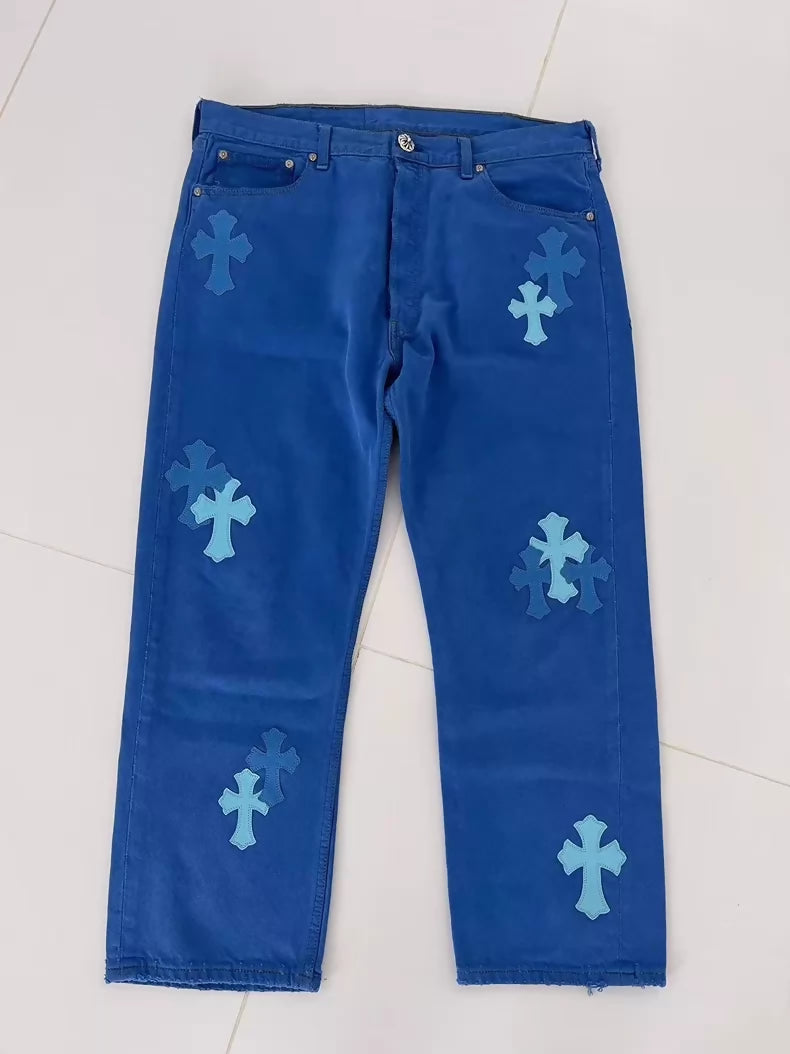 Chrome Hearts blue cross pants