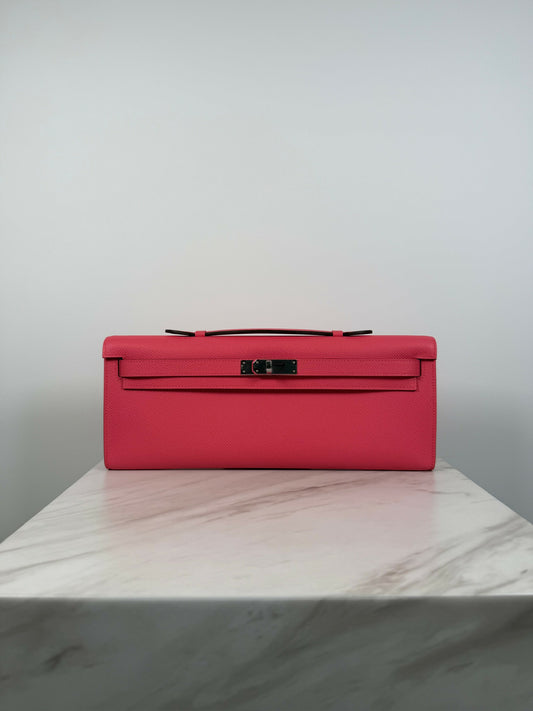 Hermès Kelly Cut Rose Azalée Epsom Palladium hardware