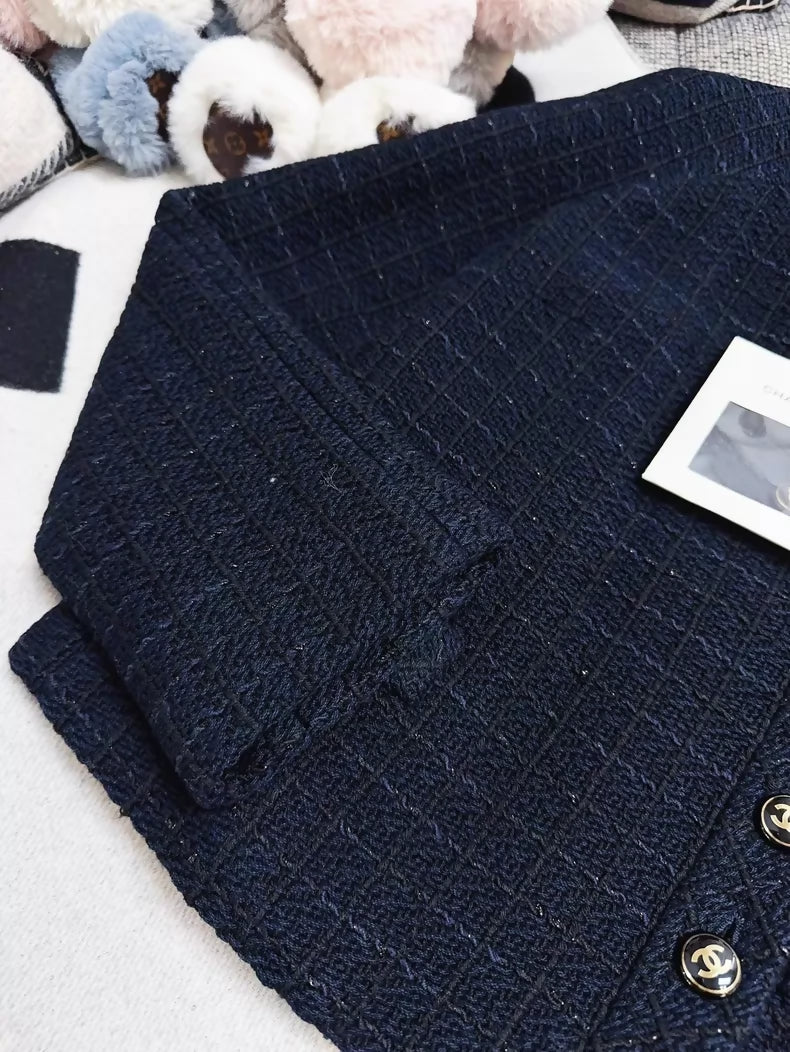 Chanel 23P navy blue and black tweed jacket