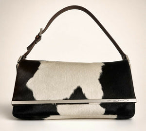 Rare Vintage 1999 FW FENDI Cow Print Pony Baguette Flap Bag