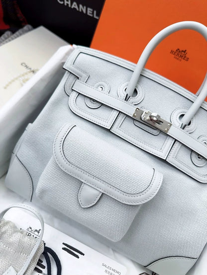 Hermès Birkin 25 cargo gris Canvas/swift leather Palladium hardware