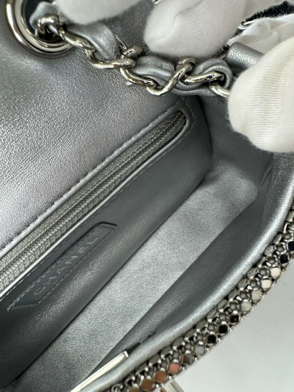Chanel 2022 Rhinestone Strass & Metal Mini Flap Bag with Silver Tone Hardware