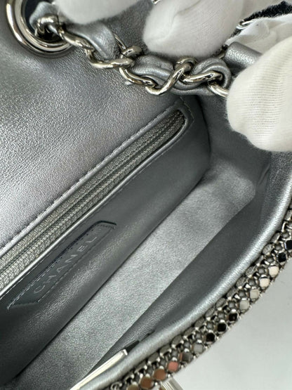 Chanel 2022 Rhinestone Strass & Metal Mini Flap Bag with Silver Tone Hardware