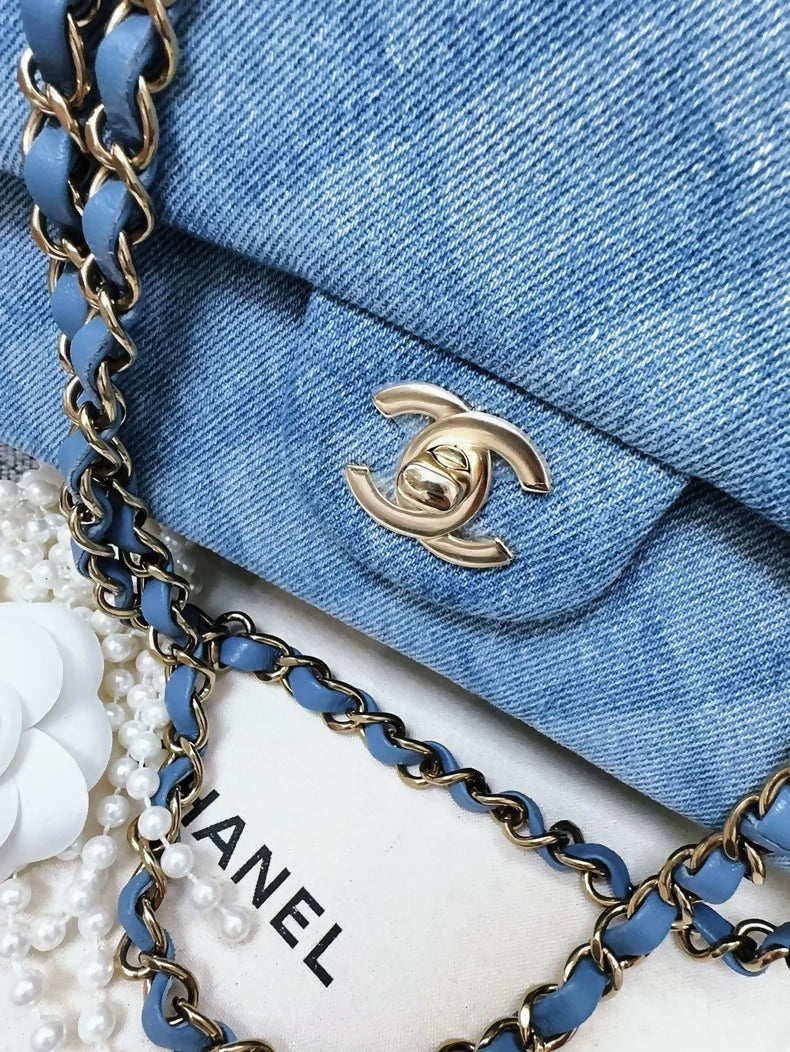 Chanel 22b denim CF chain shoulder bag