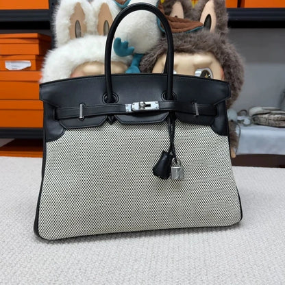 Hermes Birkin 35 Canvas and black Leather Palladium hardware