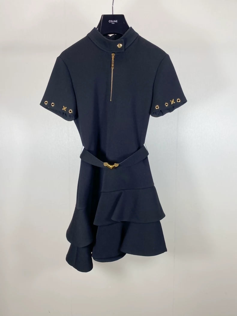 Louis Vuitton black ruffled belt dress