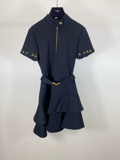 Louis Vuitton black ruffled belt dress