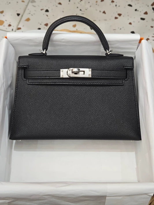 Hermès Mini Kelly 20 Black Epsom Leather Palladium hardware