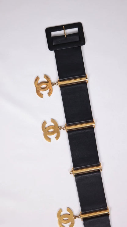 1993 Chanel CC pendant, black wide belt