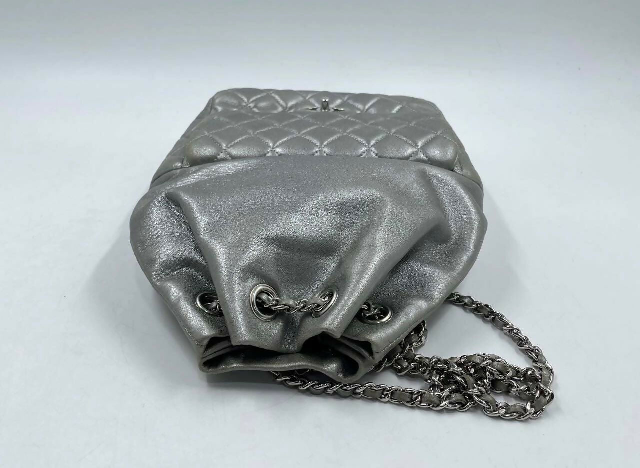 Chanel 2015-2016 Lambskin Quilted Seoul Metallic Small Backpack with Silver Hardware