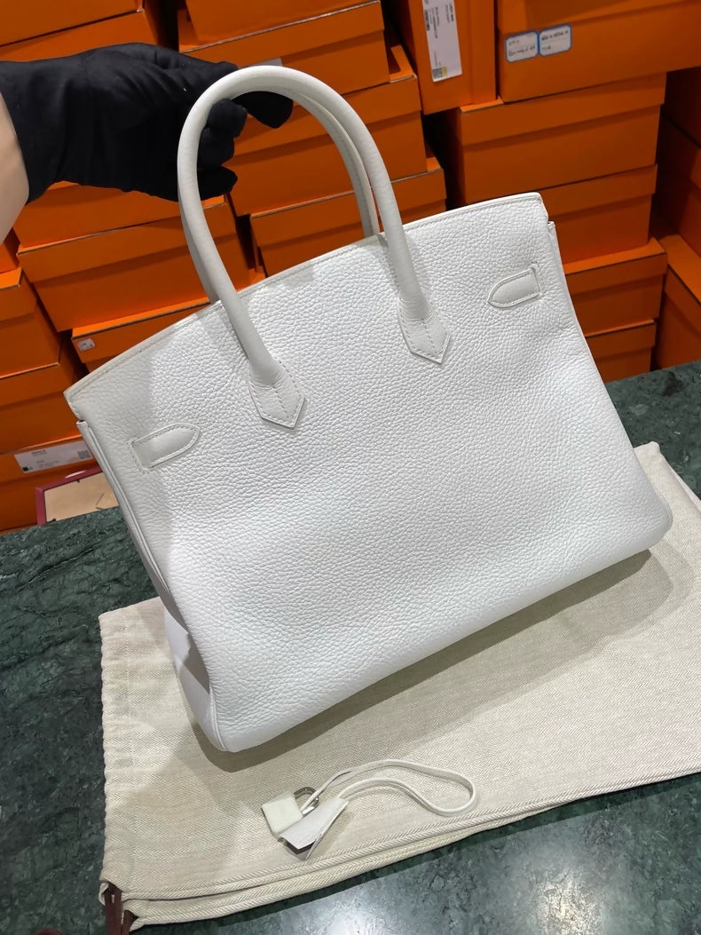 Hermes Birkin 35 white/pearl gray togo leather with red lizard leather palladium hardwre