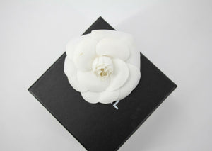 Chanel Vintage 81-85 White Silk Camellia Brooch