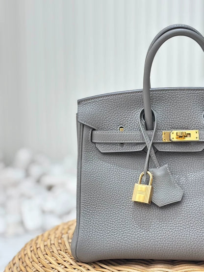 Hermes Birkin 25 Gris Etain Togo Leather Gold Hardware