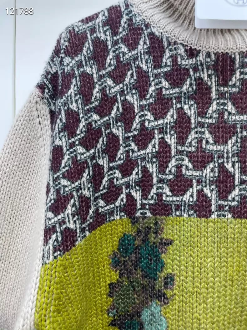 Hermes floral cashmere knit turtleneck Men's sweater