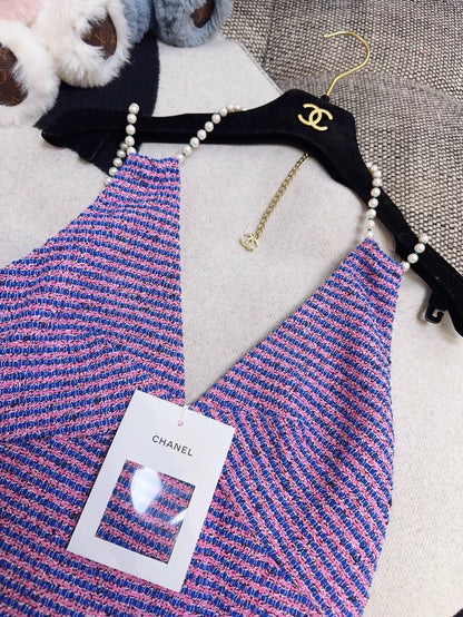 Chanel 23P purple tweed pearl dress