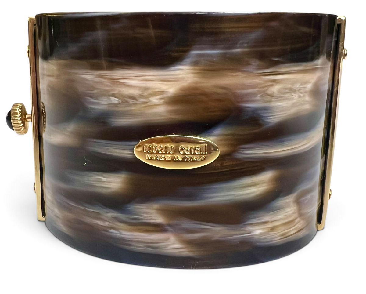 Vintage Roberto Cavalli Brown Western BullHead Chain Bracelet Cuff