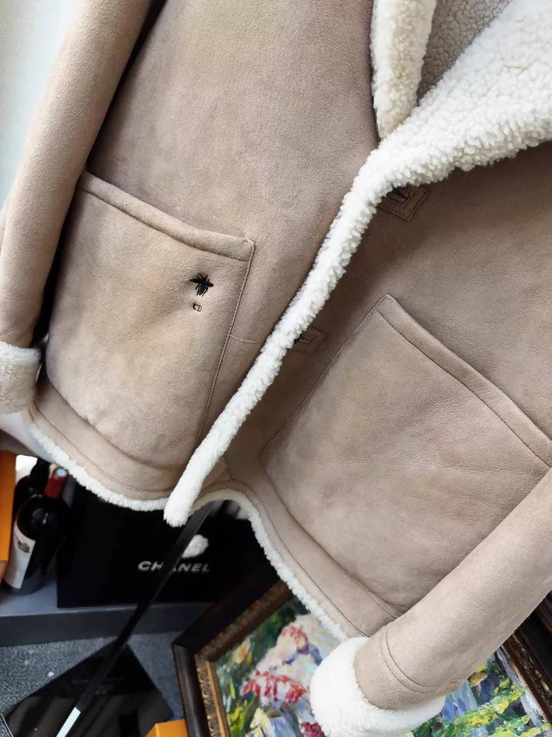 Dior khaki reversible shearling coat