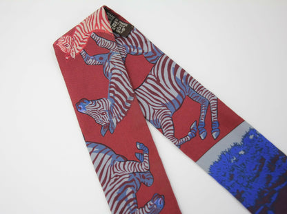 Hermès 100% Silk Bordeaux Violet Les Zébres Twilly Scarf