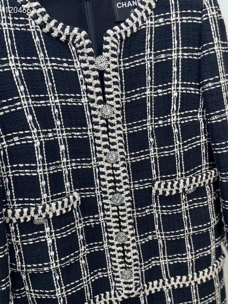 Chanel 23C black and white check tweed dress