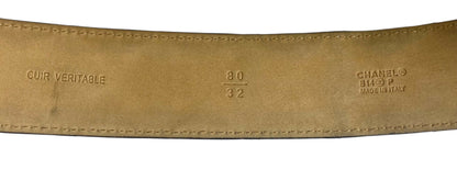 Chanel 14A Black Quilted Lambskin Silver CC Logo Belt 80/32