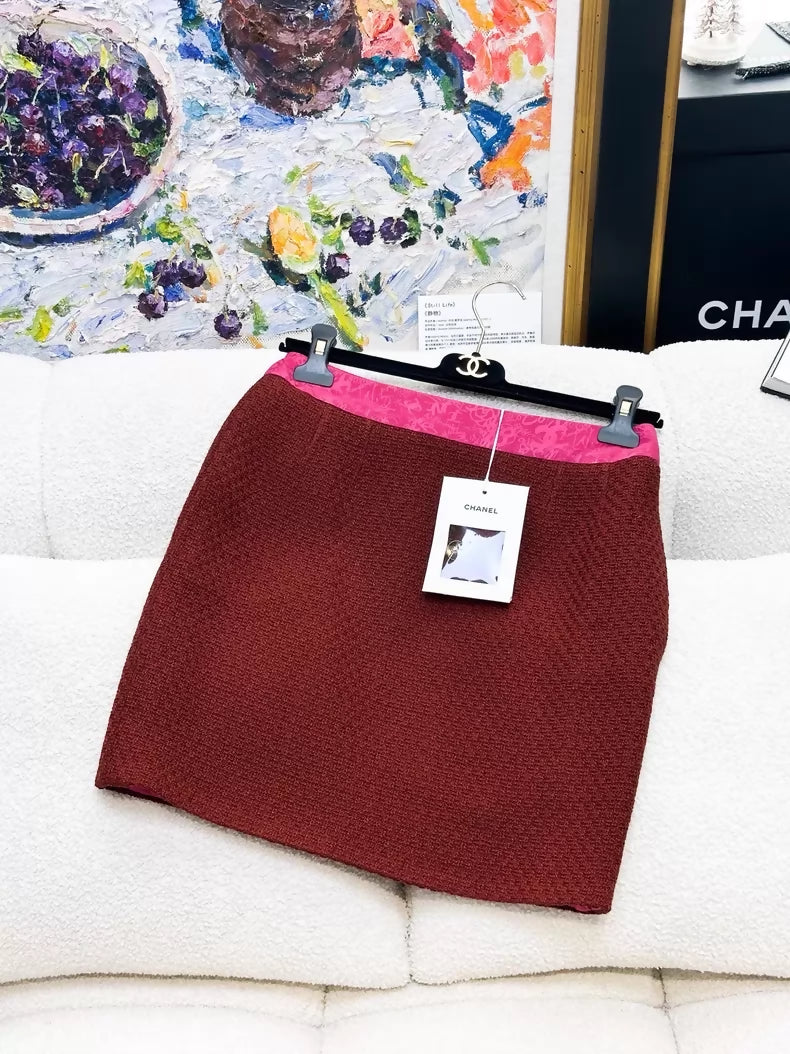 Chanel 24A red tweed vest and skirt set