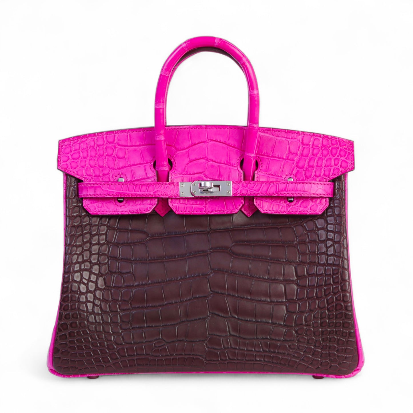 HERMÈS Birkin 25 Rouge Sellier Rose Shocking Matte Alligator Palladium hardware