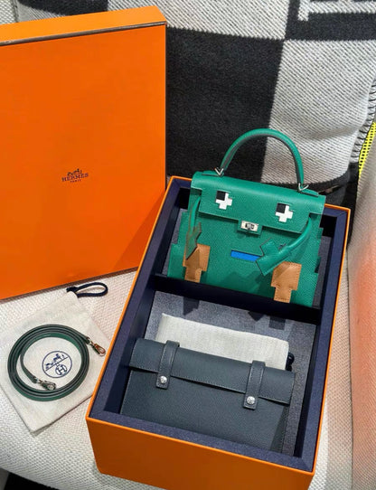 Hermes Kelly Picto Vert Vertigo & Gris Misty Epsom Palladium Hardware