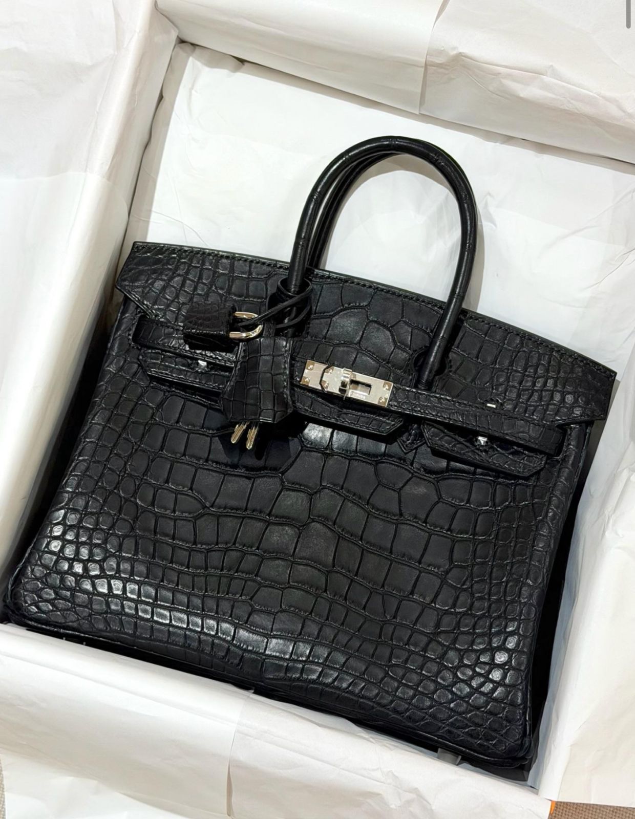 Hermes Birkin 25 Black Matte Alligator Palladium hardware