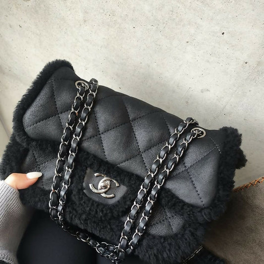 Chanel 2018 Medium Black Shearling Coco Neige Flap Bag